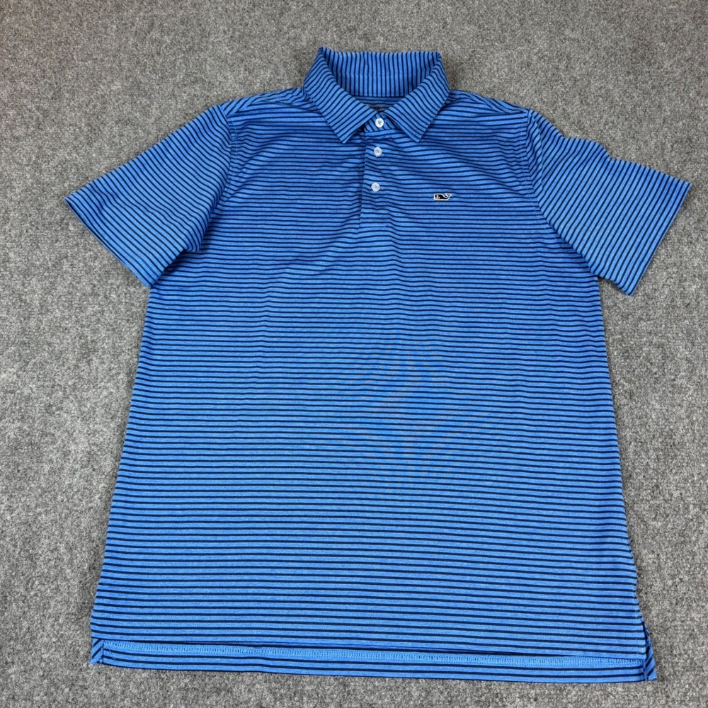 Vineyard Vines Youth XL On-The-Go Sankaty Polo Blue Striped Performance Shirt